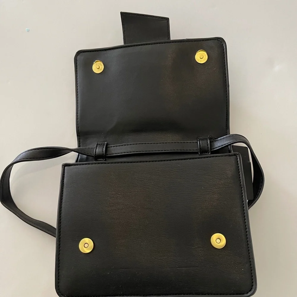 Forever 21 Black Faux Leather Mini Crossbody Purse with Gold Clasp